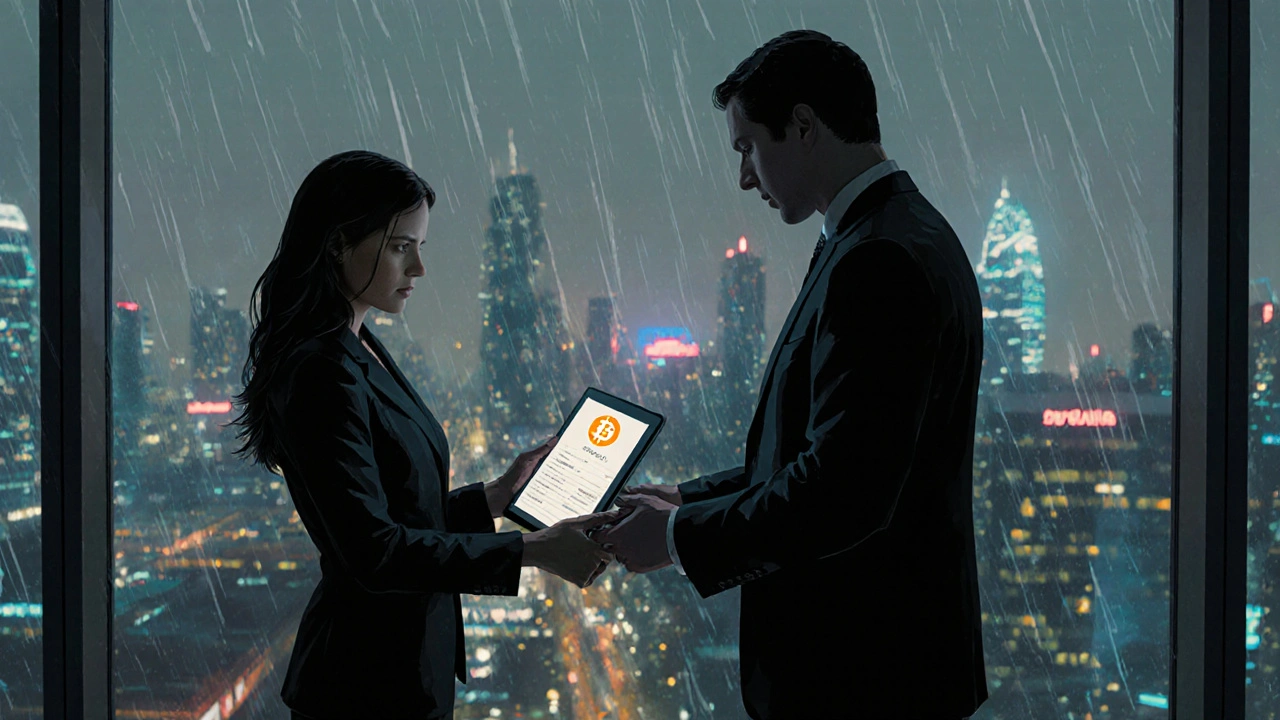 A discreet meeting in Business Bay lobby, with digital screening form visible and no physical contact.