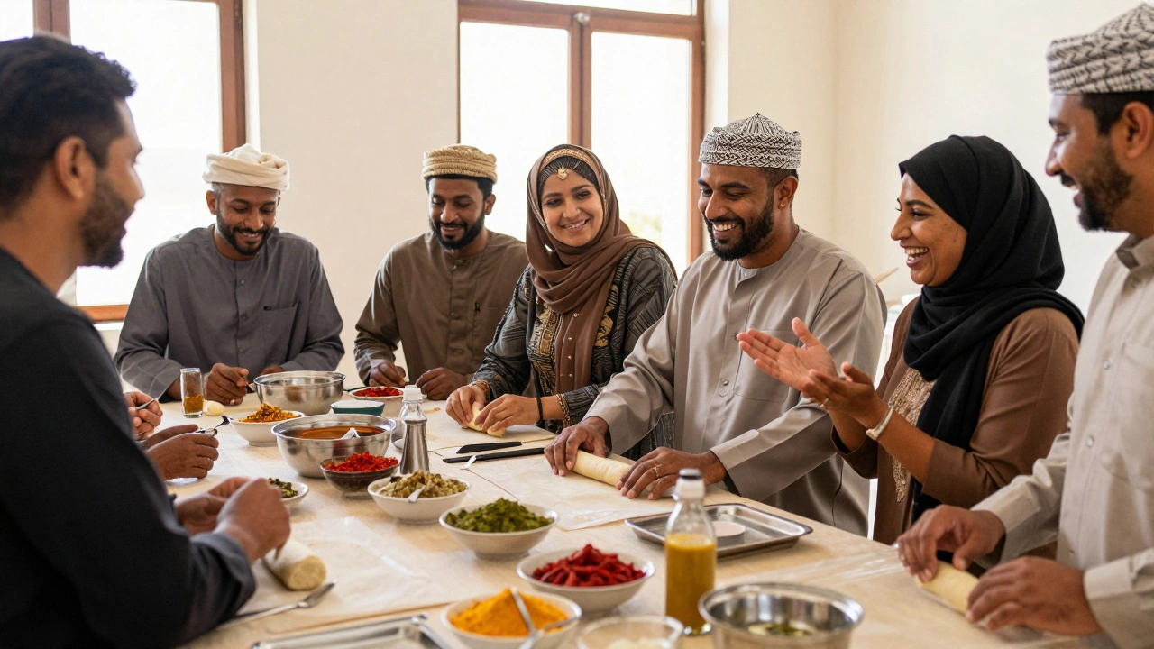 Expats participating in a cooking class together at the Abu Dhabi Cultural Foundation.